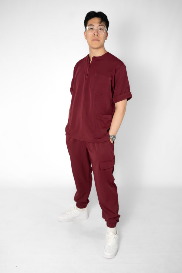 Mens zipper stretch scrub top - Maroon