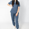 Madeleine linen scrub top for women - denim blue