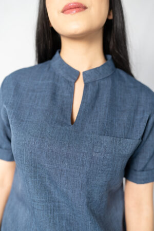 Denim Blue Linen Scrub Top