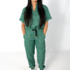 Mandarin Ve linen scrub top for women - mint