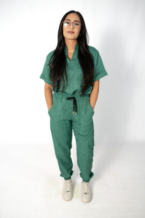 Ladies Mint Linen Scrub Set
