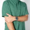 Mens mandarin linen scrub top - Mint