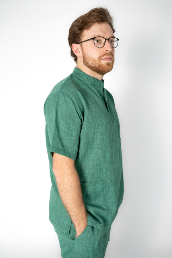 Mens mandarin linen scrub top - Mint