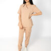 Women's Ve Stretch Scrub Top - Caramel | Women's Jogger Stretch Scrub Pants - Caramel | Scrub Atelier