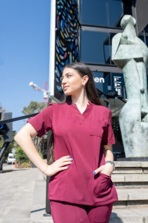Ladies Maroon Stretch Scrub Set