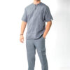 Mens zipper linen scrub top and jogger linen scrub pants - Oxford
