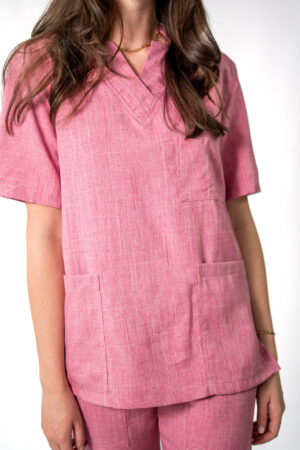 Ladies Pink Linen Scrub Set