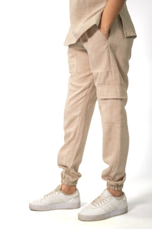 Ladies Beige Linen Scrub Set