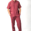 Mens mandarin linen scrub top - Maroon