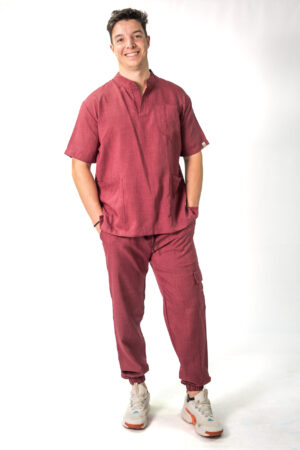 Mens Maroon Linen Scrubs