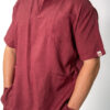 Mens mandarin linen scrub top - Maroon