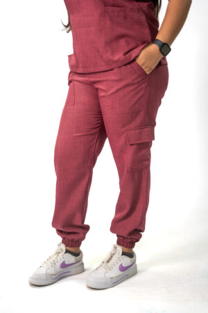 Ladies Maroon Linen Scrub Set