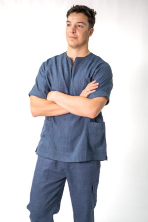 Mens Denim Blue Linen Scrubs