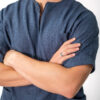Mens zipper linen scrub top - Denim blue