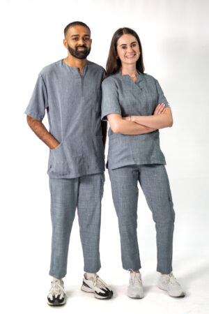 Ladies Charcoal Linen Scrub Set