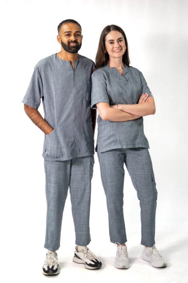 Ladies Charcoal Linen Scrub Set