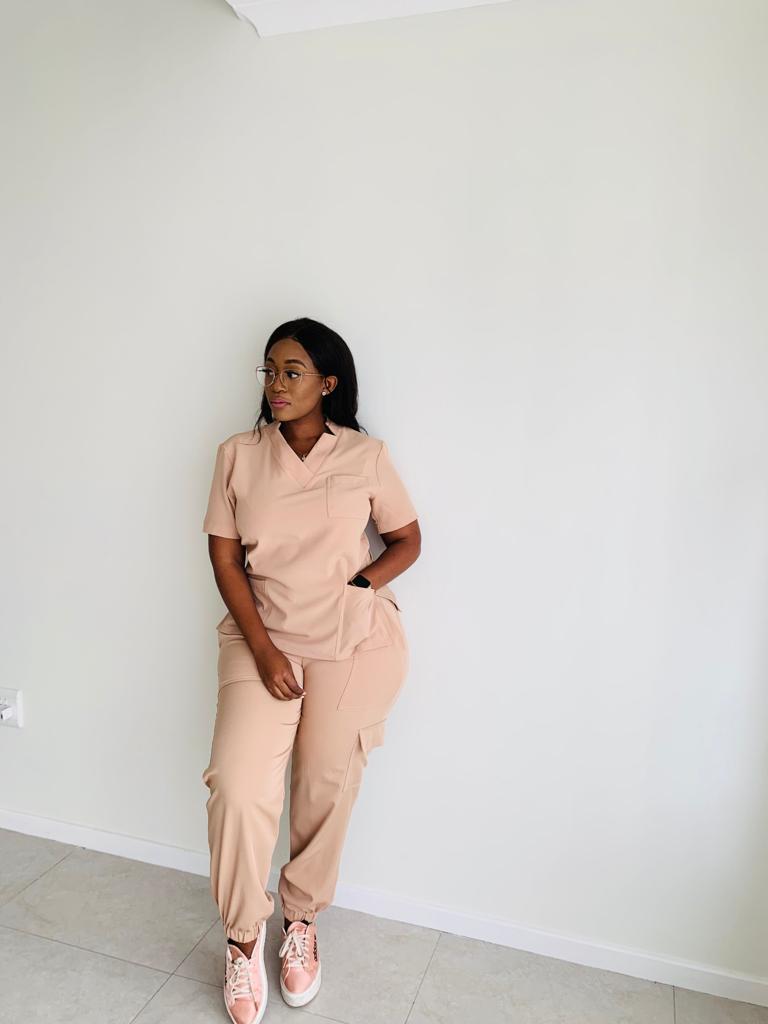 caramel stretch scrubs