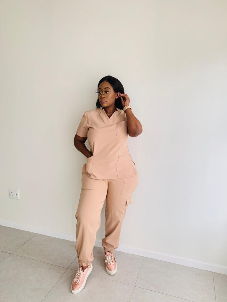 caramel stretch scrubs