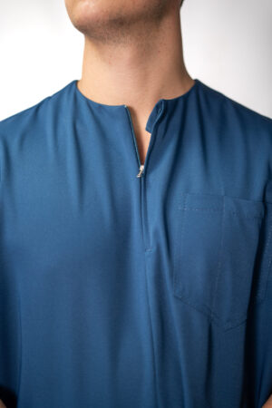 Mens zipper stretch scrub top - Bondi Blue