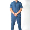 Mens zipper stretch scrub top and jogger stretch scrub pants - Bondi Blue | Bondi Blue Scrubs for Men