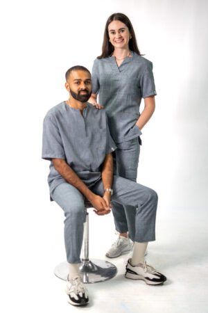 Grey linen scrubs