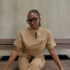 Mandarin polyblend scrub top for women - french beige
