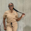 Mandarin polyblend scrub top for women - french beige
