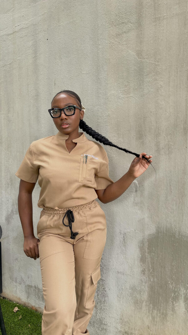Mandarin polyblend scrub top for women - french beige