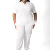 Women's Ve Stretch Scrub Top - White | Women's Jogger Stretch Scrub Pants - White | Scrub Atelier