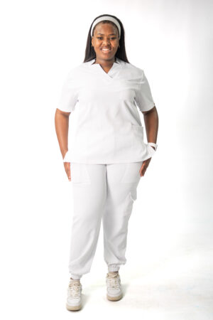 white stretch scrubs