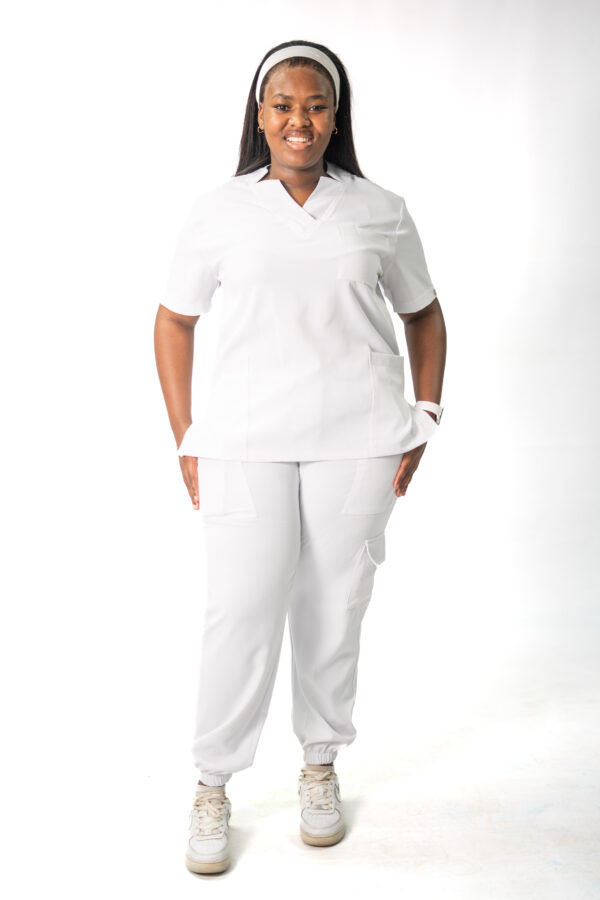 white stretch scrubs