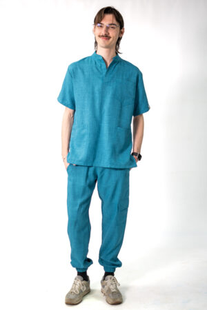 Teal Linen Scrub Set
