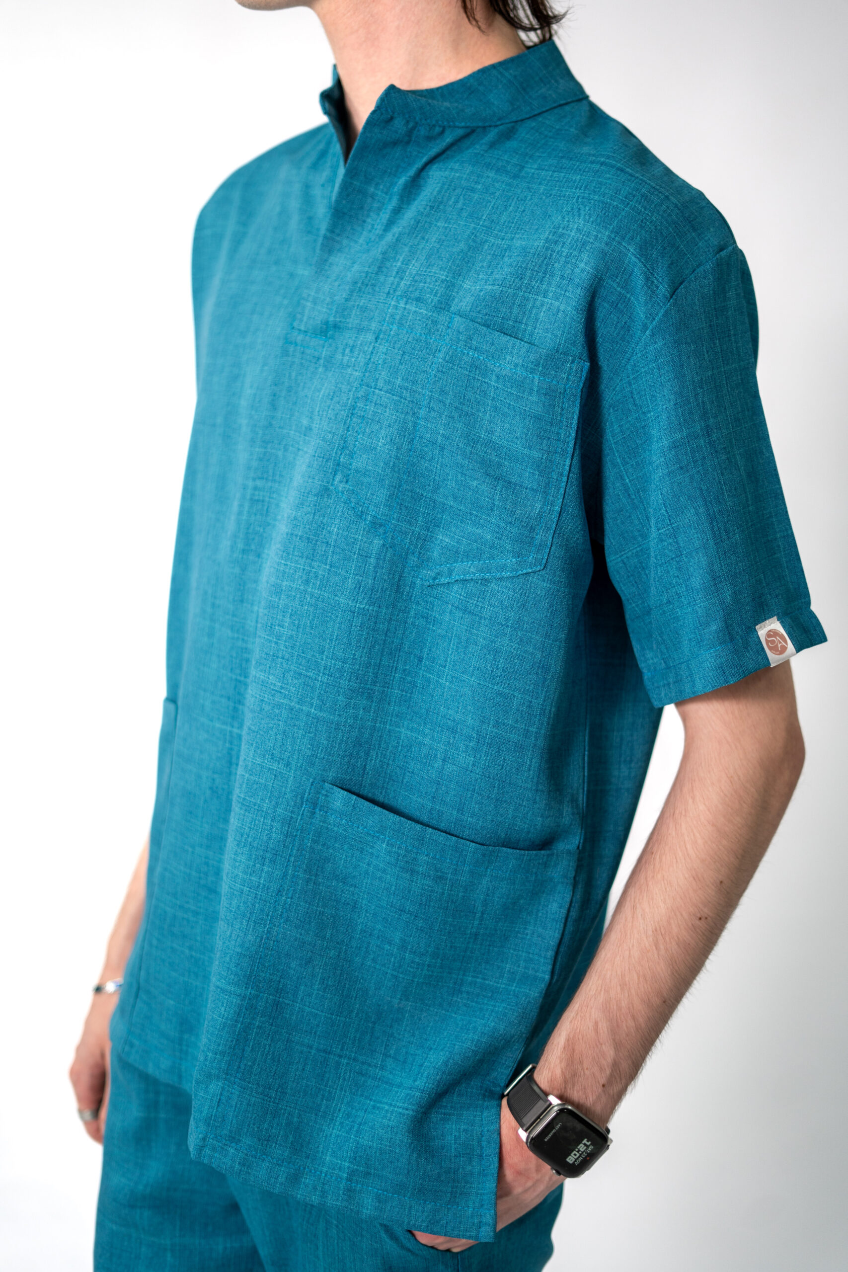 Teal Linen Scrub Set