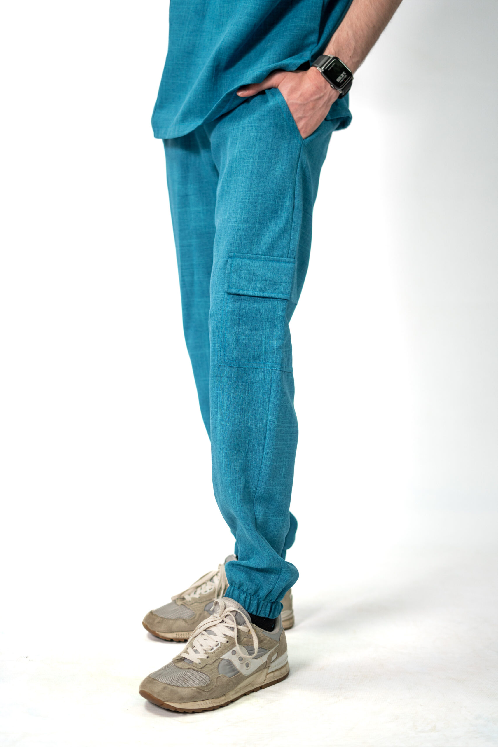 Teal Linen Scrub Set