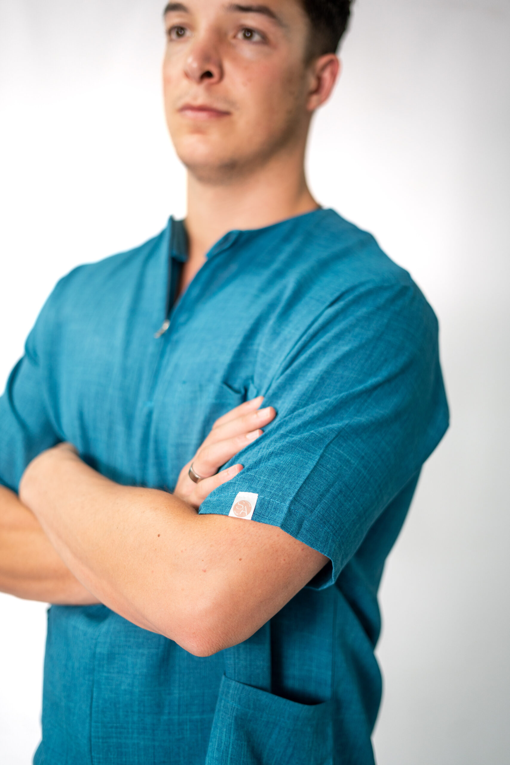 Teal Linen Scrub Set