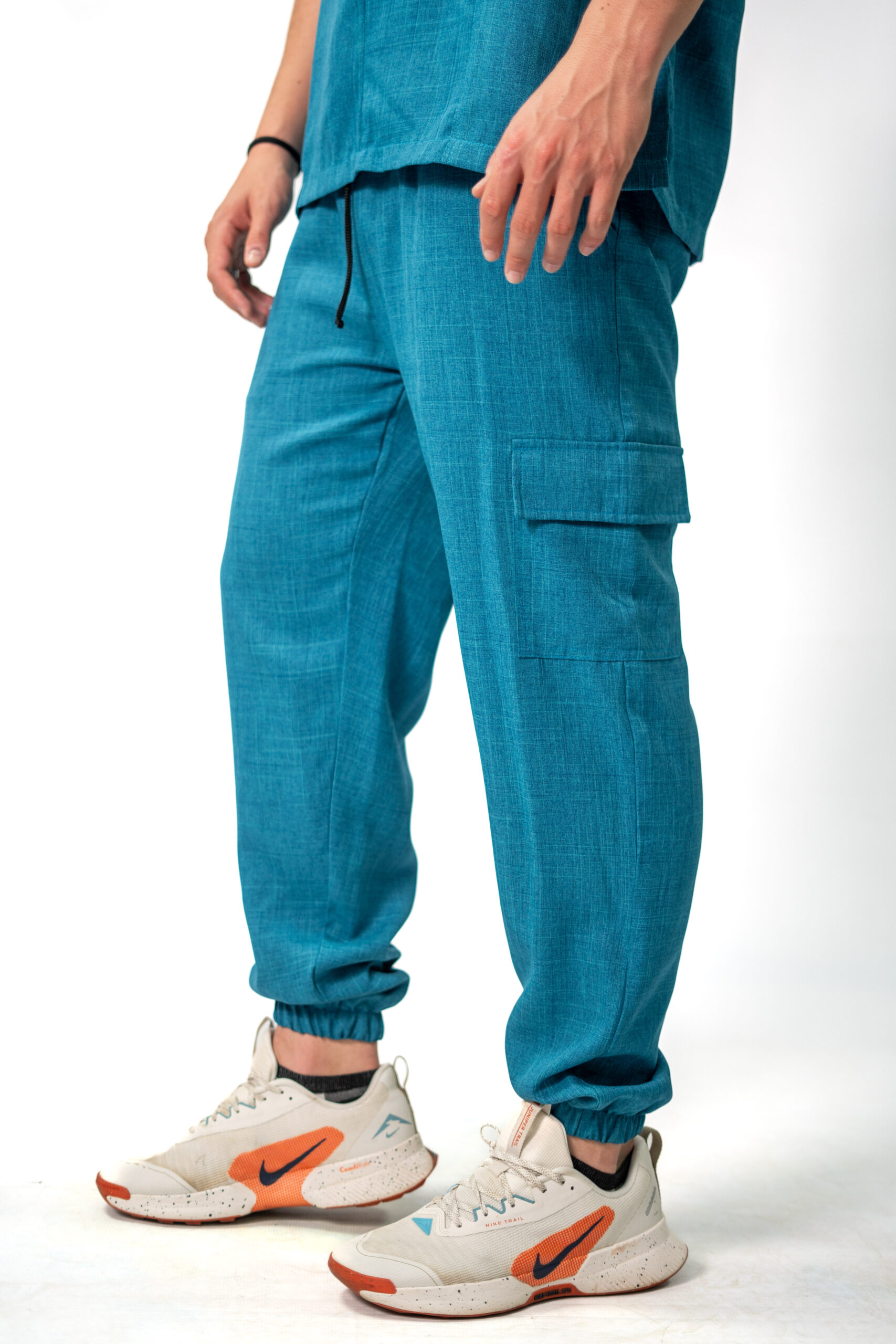 Teal Linen Scrub Set