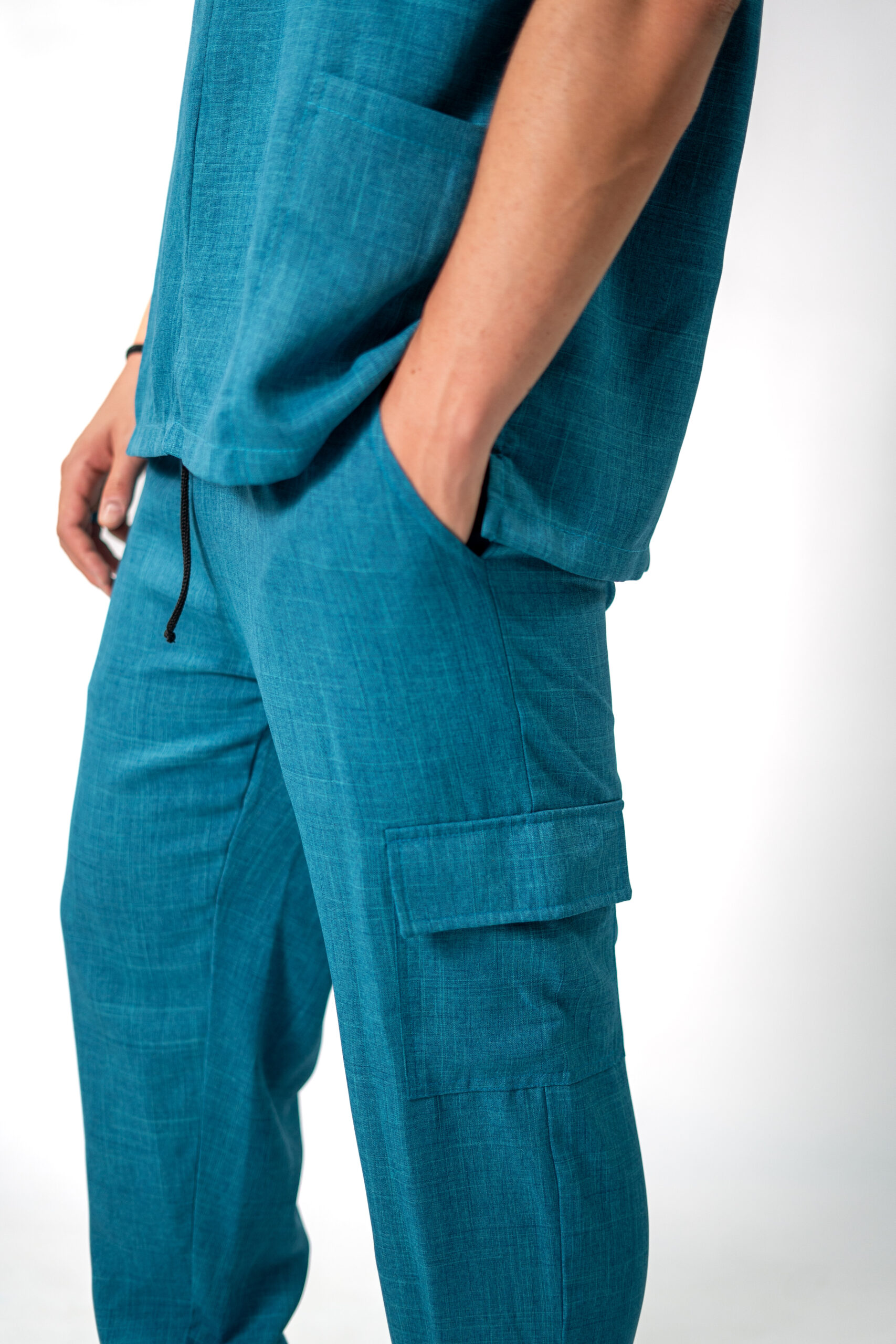 Teal Linen Scrub Set