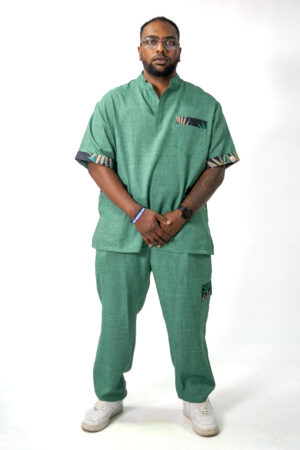 Mint Linen Scrubs with tropical inserts