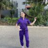 Mandarin stretch scrub top for women - purple