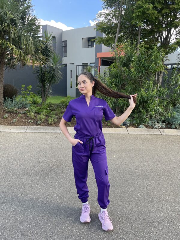 Mandarin stretch scrub top for women - purple