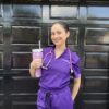 Mandarin stretch scrub top for women - purple