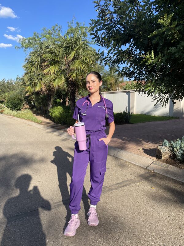 Mandarin stretch scrub top for women - purple