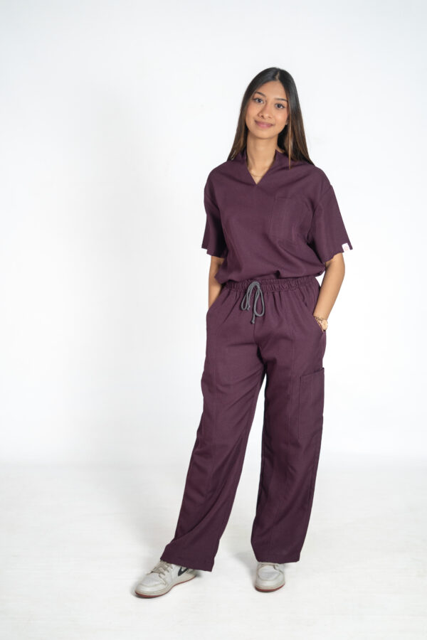 Women's Mandarin Stretch Scrub Top | Women's Papillon Stretch Scrub Pants - Mulberry | Scrub Atelier