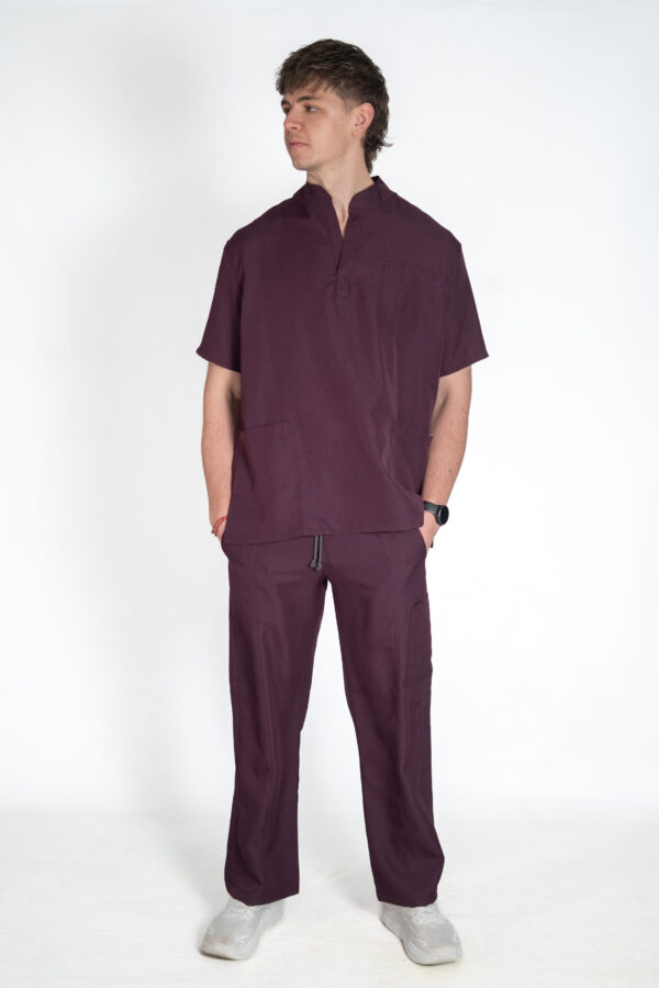 Mens mandarin stretch scrub top and mens papillon stretch scrub pants - Mulberry | New Arrivals - Men's Scrubs