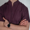Mens mandarin stretch scrub top - Mulberry