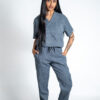 Womens Ve Linen Scrub Top and Jogger Linen Scrub Pants - Marble