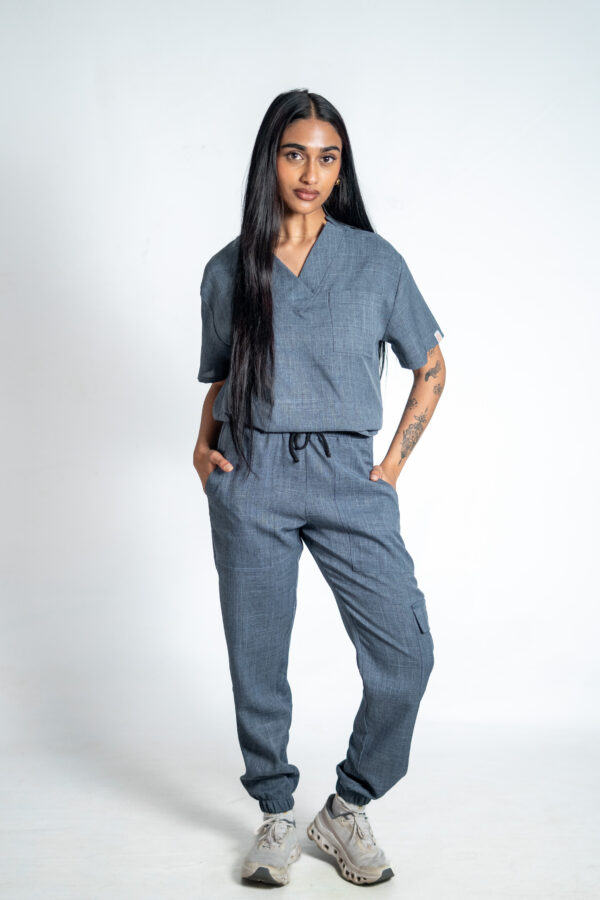 Womens Ve Linen Scrub Top and Jogger Linen Scrub Pants - Marble