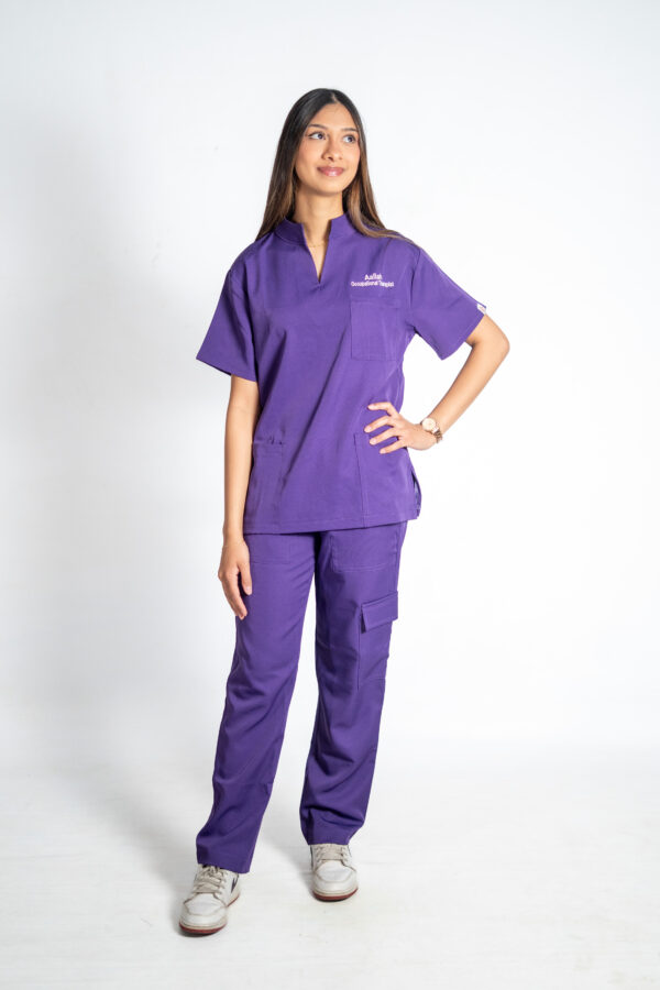 Mandarin stretch scrub top for women - purple