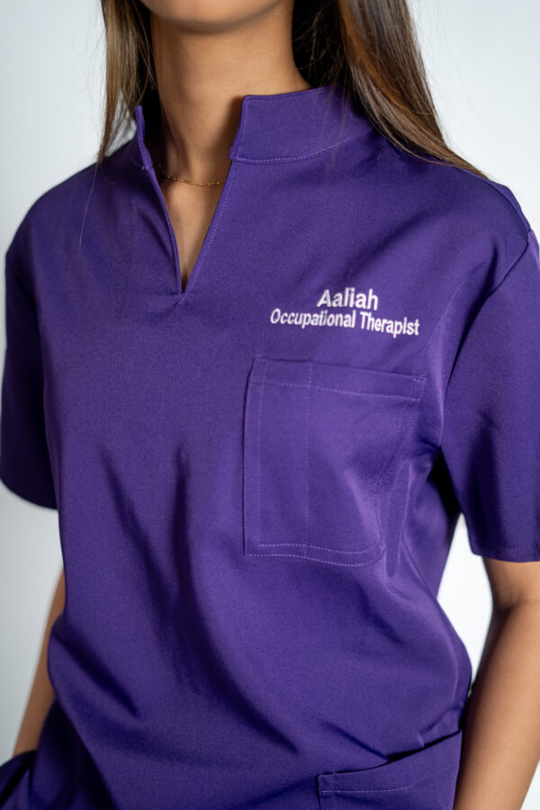 Mandarin stretch scrub top for women - purple