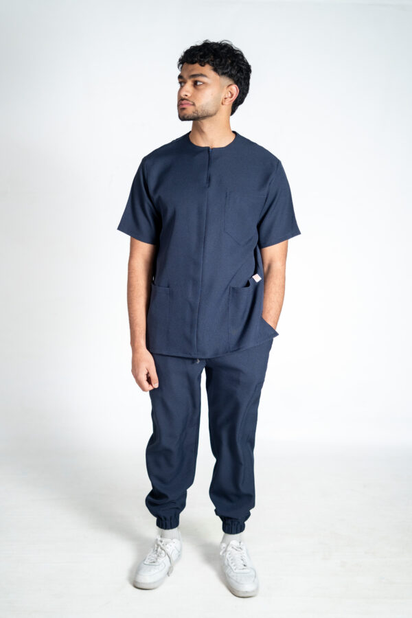 Men's Zipper Stretch Scrub Top | Men's Jogger Stretch Scrub Pants - Navy Blue | Men's Zipper PolyBlend Scrub Top | Men's Jogger PolyBlend Scrub Pants - Navy Blue